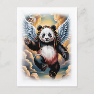 Cartes Pour Fêtes Annuelles Panda Ange Jamaïcain dans le ciel sur fond Blanc