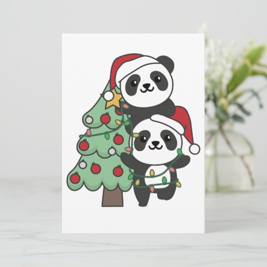 Cartes Pour Fêtes Annuelles Panda Christmas Tree Animaux de Noël Pandas (Debout devant)