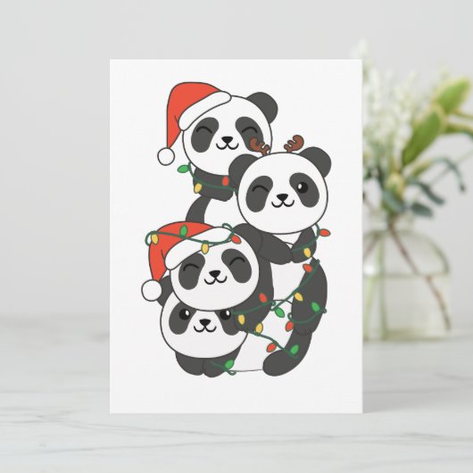 Cartes Pour Fêtes Annuelles Panda Christmas Tree Animaux de Noël Pandas (Debout devant)