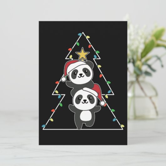 Cartes Pour Fêtes Annuelles Panda Christmas Tree Animaux de Noël Pandas (Debout devant)