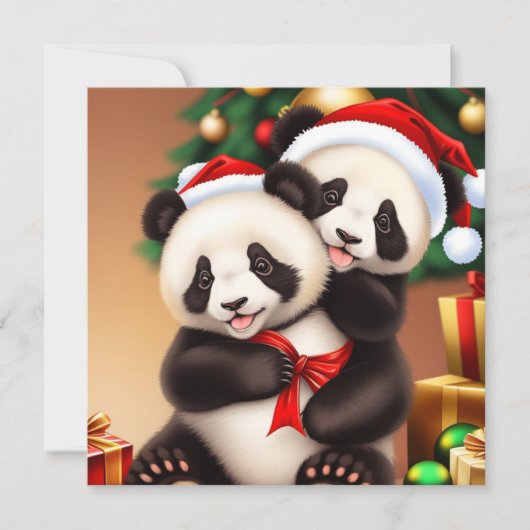 Cartes Pour Fêtes Annuelles Panda de Noël (Devant)