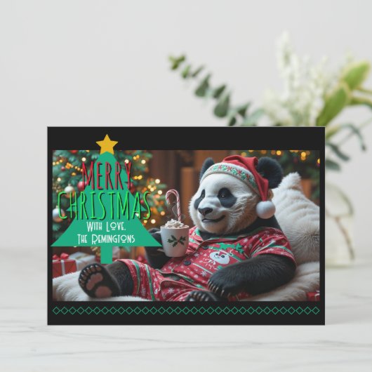 Cartes Pour Fêtes Annuelles Panda de Noël en pyjama Personnalisé (Debout devant)