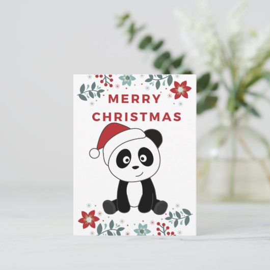 Cartes Pour Fêtes Annuelles Panda Noël Neige Animaux d'hiver Pandas (Debout devant)