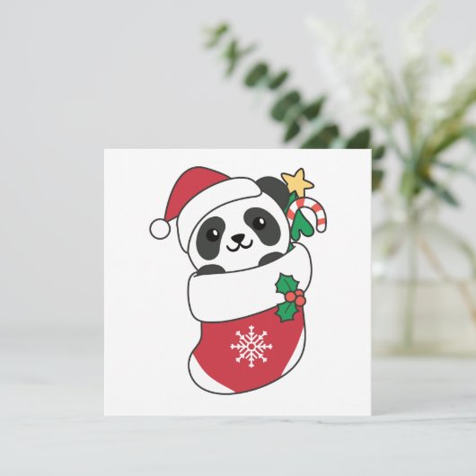 Cartes Pour Fêtes Annuelles Panda Noël Neige hiver Animaux Pandas vacances (Debout devant)