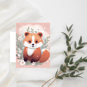 Cartes Pour Fêtes Annuelles Panda rouge mignonne dans le jardin floral - Anima
