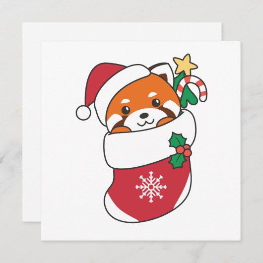 Cartes Pour Fêtes Annuelles Panda Rouge Noël Neige Animaux d'hiver Panda Holi (Devant / Derrière)
