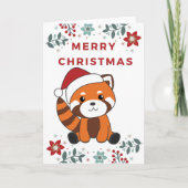 Cartes Pour Fêtes Annuelles Panda Rouge Noël Neige Animaux d'hiver Pandas (Devant)