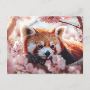 Cartes Pour Fêtes Annuelles Panda Rouge Parmi Les Fleurs De Cerisiers