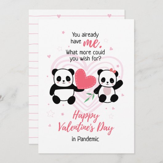 Cartes Pour Fêtes Annuelles Pandemic Funny Valentine's Day Panda (Devant / Derrière)