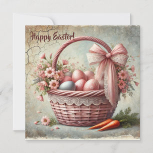 Cartes Pour Fêtes Annuelles Panier à ruban en dentelle rustique vintage avec œ