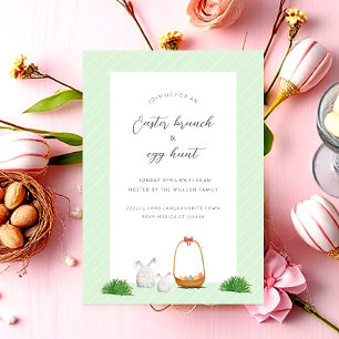 Cartes Pour Fêtes Annuelles Panier avec oeufs et lapins Art à l'aquarelle