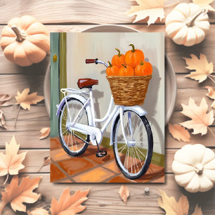 Cartes Pour Fêtes Annuelles Panier citrouille Bicyclette Automne Aquarelle