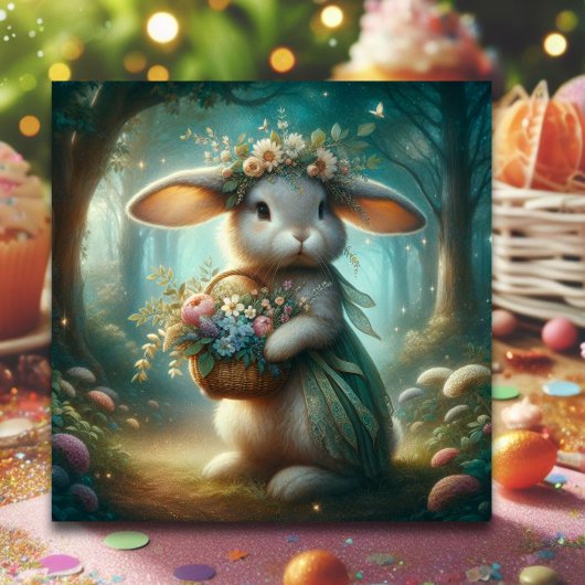 Cartes Pour Fêtes Annuelles Panier De Lapin De Fleurs Whimsical Pâques