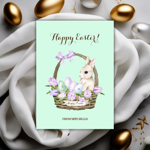 Cartes Pour Fêtes Annuelles Panier de lapin de Pâques vert clair