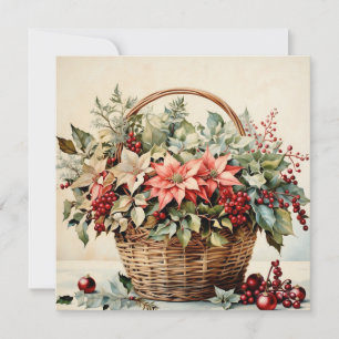 Cartes Pour Fêtes Annuelles Panier de Noël aux fleurs de Poinsettia, baies
