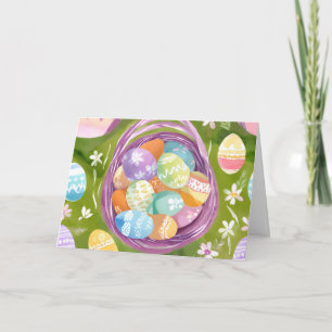 Cartes Pour Fêtes Annuelles Panier de Pâques Aquarelle pastel de printemps