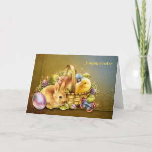 Cartes Pour Fêtes Annuelles Panier de Pâques avec lapin et poulet