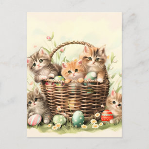 Cartes Pour Fêtes Annuelles Panier de Pâques de chaton printanier 