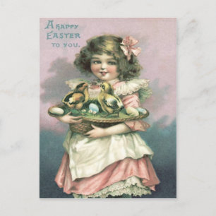 Cartes Pour Fêtes Annuelles Panier de Pâques de fille mignonne Poussin Oeuf co