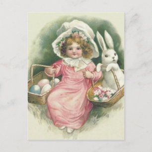 Cartes Pour Fêtes Annuelles Panier de Pâques Fille Lapin Oeufs Colorés