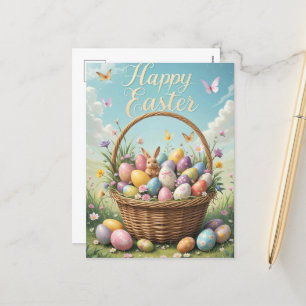 Cartes Pour Fêtes Annuelles Panier de Pâques vintage avec oeufs