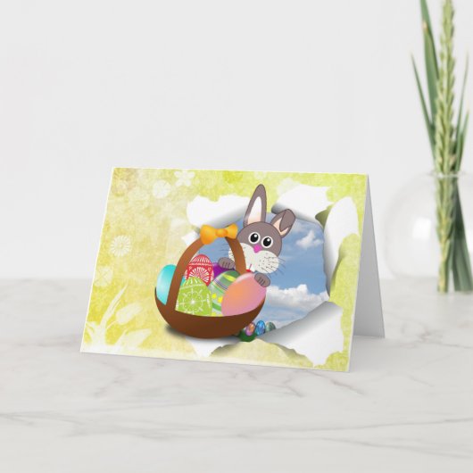 Cartes Pour Fêtes Annuelles Panier d'oeufs de lapin de Pâques (Devant)