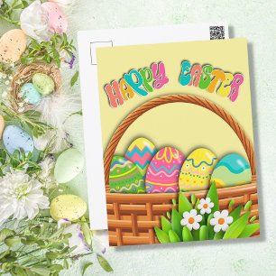 Cartes Pour Fêtes Annuelles Panier d'oeufs de Pâques colorés   Bonne Pâques