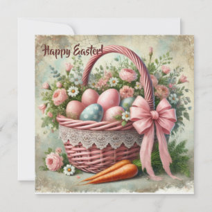 Cartes Pour Fêtes Annuelles Panier en dentelle rustique rétro avec oeufs paste