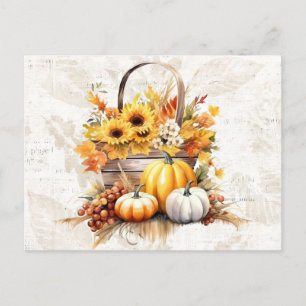 Cartes Pour Fêtes Annuelles Panier tournesol Feuille Citrouilles automne Hallo