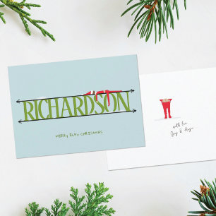 Cartes Pour Fêtes Annuelles Panneau de nom de farces de lutin vert et bleu de