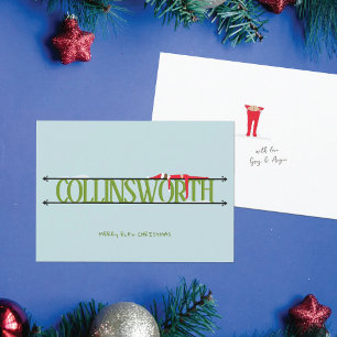 Cartes Pour Fêtes Annuelles Panneau de nom de farces de lutin vert et bleu de