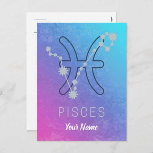Cartes Pour Fêtes Annuelles Panneau étoile Poissons Zodiac Horoscope Constella (Devant / Derrière)