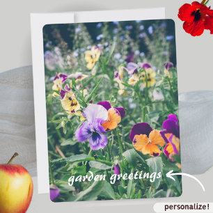 Cartes Pour Fêtes Annuelles Pansies colorées dans un jardin de campagne d'été