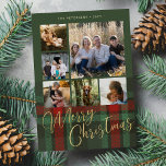 Cartes Pour Fêtes Annuelles Pantalon vert rouge photo collage joyeux Noël<br><div class="desc">Moderne élégant élégant plaqué écossais faux or Joyeux script de Noël six photos de famille carte traditionnelle de vacances vert forêt rouge avec votre texte personnalisé sur les deux côtés.</div>