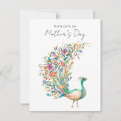 Cartes Pour Fêtes Annuelles Paon à l'aquarelle avec amour pour la fête des mèr (Devant)