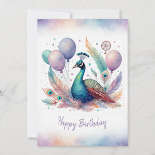 Cartes Pour Fêtes Annuelles Paon aquarelle adorable Joyeux Anniversaire