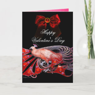 Cartes Pour Fêtes Annuelles PAON ÉLÉGANT, PIERRES PRÉCIEUSES, RUBAN ROUGE, Sai