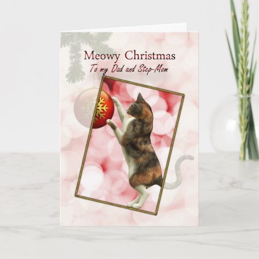Cartes Pour Fêtes Annuelles Papa et Step-maman, Meowy Christmas (Devant)