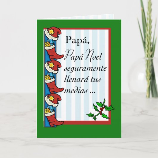 Cartes Pour Fêtes Annuelles Papa, Père Noël remplit les bas, drôle, espagnol (Devant)