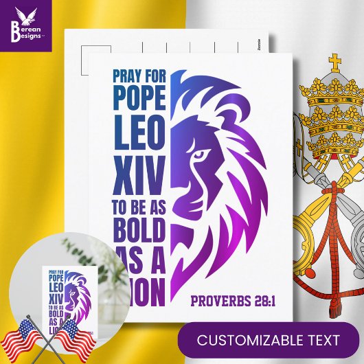 Cartes Pour Fêtes Annuelles PAPE LEO XIV Prière Gras Lion chrétien