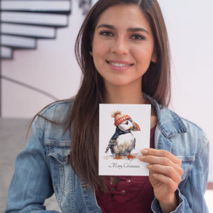 Cartes Pour Fêtes Annuelles Papeterie de Noël côtière au macareux aquarelle