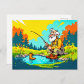 Cartes Pour Fêtes Annuelles Papi qui attrape une chaussure en pêchant (Devant / Derrière)