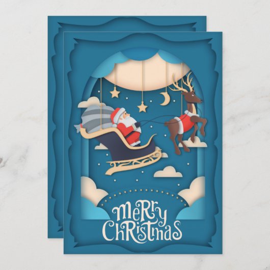 Cartes Pour Fêtes Annuelles Papier à feuille père Noël coupé (Devant / Derrière)