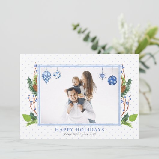 Cartes Pour Fêtes Annuelles Papier aquarelle élégant bleu chinoiserie une phot (Debout devant)