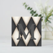 Cartes Pour Fêtes Annuelles Papier Harlequin Noir & Blanc Monogramme Personnal (Debout devant)