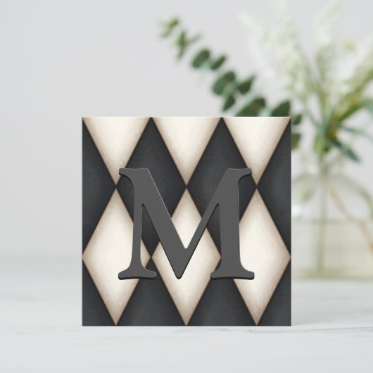 Cartes Pour Fêtes Annuelles Papier Harlequin noir et blanc avec monogramme per (Debout devant)