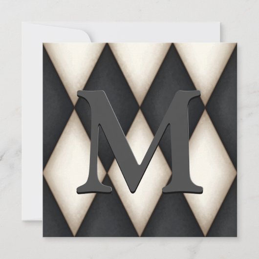 Cartes Pour Fêtes Annuelles Papier Harlequin noir et blanc avec monogramme per (Devant)