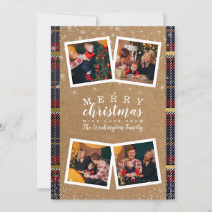Cartes Pour Fêtes Annuelles Papier Kraft 4 Photo Collage Joyeux Noël Plaid