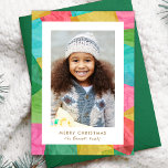 Cartes Pour Fêtes Annuelles Papier Tissu Coloré Photo Verticale de Noël<br><div class="desc">Cette carte de vacances de Noël ludique et brillante est dotée d'un modèle photo à orientation verticale et d'un papier de mouchoir coloré. Le papier tissulaire est superposé et a un aspect presque découpé. Le dos de la carte contient une conception de papier de tissu correspondant à des arbres de...</div>