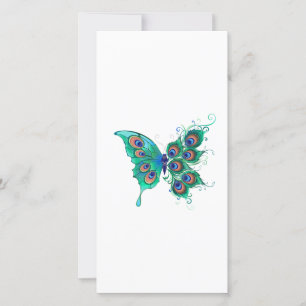 Cartes Pour Fêtes Annuelles Papillon aux plumes de paon vert